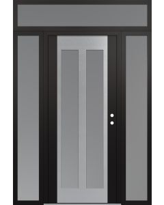 Diamond C14 64" x 96" black/white frosted Glass Panel stainless steel LHI with 2 Sidelites and Transom frosted Glass