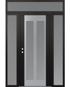 Diamond C14 60" x 96" black/white frosted Glass Panel stainless steel RHI with 2 Sidelites and Transom frosted Glass