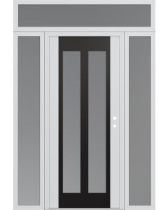 Diamond C14 64" x 96" white/white frosted Glass Panel black LHI with 2 Sidelites and Transom frosted Glass