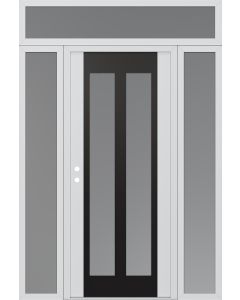 Diamond C14 64" x 96" white/white frosted Glass Panel black RHI with 2 Sidelites and Transom frosted Glass