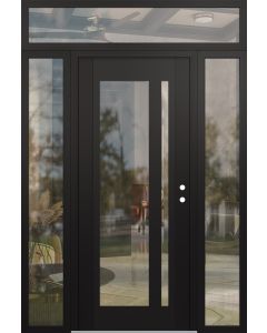 Diamond C15 60" x 96" black/black clear Glass Panel black LHI with 2 Sidelites and Transom clear Glass