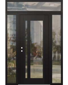 Diamond C15 60" x 96" black/black clear Glass Panel black RHI with 2 Sidelites and Transom clear Glass