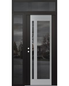 Diamond C15 50" x 96" black/black mirrored Glass Panel stainless steel RHI with Sidelite and Transom mirrored Glass