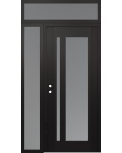 Diamond C15 50" x 96" black/white frosted Glass Panel black RHI with Sidelite and Transom frosted Glass