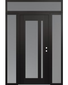 Diamond C15 64" x 96" black/white frosted Glass Panel black LHI with 2 Sidelites and Transom frosted Glass