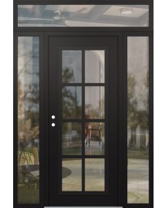 Diamond C16 60" x 96" black/black clear Glass Panel black RHI with 2 Sidelites and Transom clear Glass
