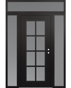 Diamond C16 60" x 96" black/white frosted Glass Panel black LHI with 2 Sidelites and Transom frosted Glass