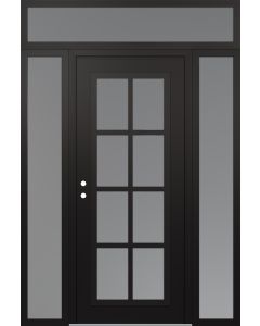 Diamond C16 68" x 96" black/white frosted Glass Panel black RHI with 2 Sidelites and Transom frosted Glass