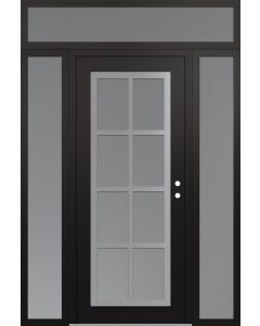 Diamond C16 60" x 96" black/white frosted Glass Panel stainless steel LHI with 2 Sidelites and Transom frosted Glass