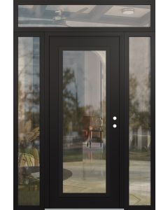 Diamond C1 60" x 96" black/black clear Glass Panel black LHI with 2 Sidelites and Transom clear Glass