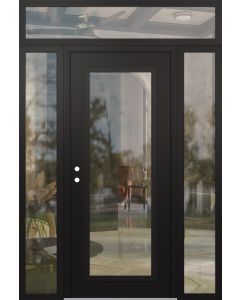 Diamond C1 60" x 96" black/black clear Glass Panel black RHI with 2 Sidelites and Transom clear Glass