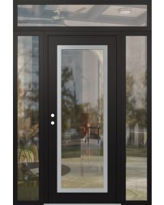 Diamond C1 68" x 96" black/black clear Glass Panel stainless steel RHI with 2 Sidelites and Transom clear Glass