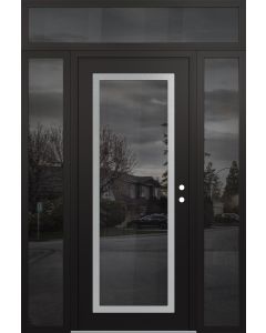 Diamond C1 64" x 96" black/black mirrored Glass Panel stainless steel LHI with 2 Sidelites and Transom mirrored Glass