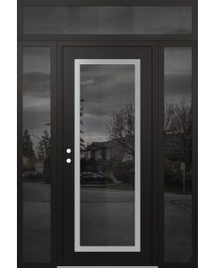 Diamond C1 68" x 96" black/black mirrored Glass Panel stainless steel RHI with 2 Sidelites and Transom mirrored Glass