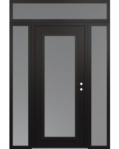 Diamond C1 64" x 96" black/white frosted Glass Panel black LHI with 2 Sidelites and Transom frosted Glass
