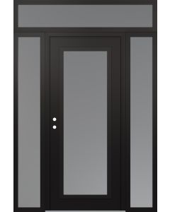 Diamond C1 68" x 96" black/white frosted Glass Panel black RHI with 2 Sidelites and Transom frosted Glass
