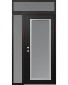 Diamond C1 52" x 96" black/white frosted Glass Panel stainless steel RHI with Sidelite and Transom frosted Glass
