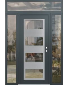 Diamond C2 60" x 96" anthracite/anthracite clear Glass Panel stainless steel LHI with 2 Sidelites and Transom clear Glass