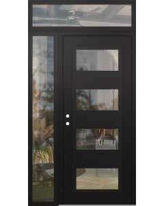 Diamond C2 48" x 96" black/black clear Glass Panel black RHI with Sidelite and Transom clear Glass
