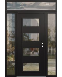 Diamond C2 60" x 96" black/black clear Glass Panel black LHI with 2 Sidelites and Transom clear Glass