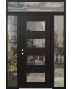 Diamond C2 60" x 96" black/black clear Glass Panel black RHI with 2 Sidelites and Transom clear Glass