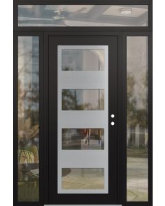 Diamond C2 60" x 96" black/black clear Glass Panel stainless steel LHI with 2 Sidelites and Transom clear Glass