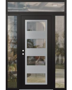 Diamond C2 60" x 96" black/black clear Glass Panel stainless steel RHI with 2 Sidelites and Transom clear Glass