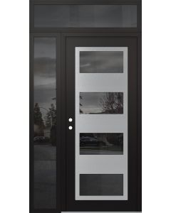 Diamond C2 50" x 96" black/black mirrored Glass Panel stainless steel RHI with Sidelite and Transom mirrored Glass