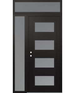 Diamond C2 50" x 96" black/white frosted Glass Panel black RHI with Sidelite and Transom frosted Glass