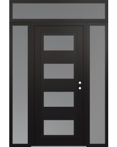 Diamond C2 64" x 96" black/white frosted Glass Panel black LHI with 2 Sidelites and Transom frosted Glass