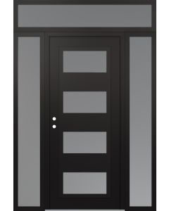 Diamond C2 64" x 96" black/white frosted Glass Panel black RHI with 2 Sidelites and Transom frosted Glass