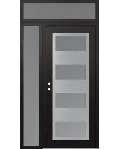 Diamond C2 52" x 96" black/white frosted Glass Panel stainless steel RHI with Sidelite and Transom frosted Glass