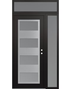 Diamond C2 52" x 96" black/white frosted Glass Panel stainless steel LHI with Sidelite and Transom frosted Glass