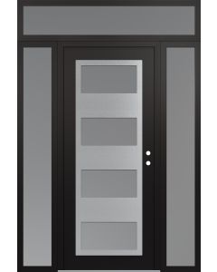 Diamond C2 60" x 96" black/white frosted Glass Panel stainless steel LHI with 2 Sidelites and Transom frosted Glass