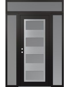 Diamond C2 64" x 96" black/white frosted Glass Panel stainless steel RHI with 2 Sidelites and Transom frosted Glass
