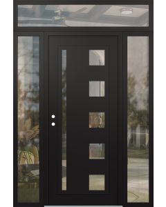 Diamond C3 60" x 96" black/black clear Glass Panel black RHI with 2 Sidelites and Transom clear Glass