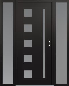 Diamond C3 64" x 80" black/white frosted Glass Panel black LHI with 2 Sidelites frosted Glass
