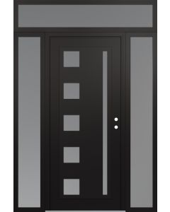 Diamond C3 60" x 96" black/white frosted Glass Panel black LHI with 2 Sidelites and Transom frosted Glass