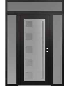Diamond C3 60" x 96" black/white frosted Glass Panel stainless steel LHI with 2 Sidelites and Transom frosted Glass