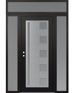 Diamond C3 68" x 96" black/white frosted Glass Panel stainless steel RHI with 2 Sidelites and Transom frosted Glass