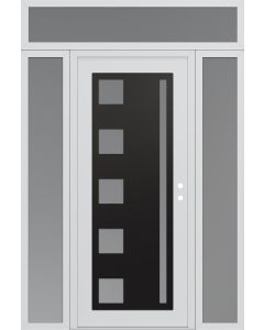 Diamond C3 64" x 96" white/white frosted Glass Panel black LHI with 2 Sidelites and Transom frosted Glass