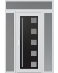 Diamond C3 64" x 96" white/white frosted Glass Panel black RHI with 2 Sidelites and Transom frosted Glass
