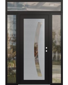 Diamond C4 60" x 96" black/black clear Glass Panel stainless steel LHI with 2 Sidelites and Transom clear Glass