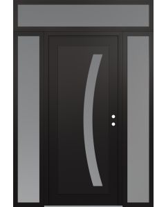 Diamond C4 64" x 96" black/white frosted Glass Panel black LHI with 2 Sidelites and Transom frosted Glass