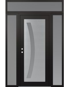 Diamond C4 60" x 96" black/white frosted Glass Panel stainless steel RHI with 2 Sidelites and Transom frosted Glass