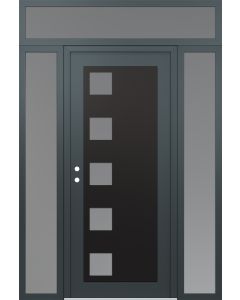 Diamond C5 68" x 96" anthracite/anthracite frosted Glass Panel black RHI with 2 Sidelites and Transom frosted Glass