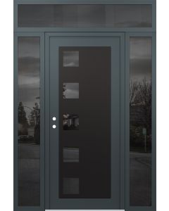 Diamond C5 60" x 96" anthracite/anthracite mirrored Glass Panel black RHI with 2 Sidelites and Transom mirrored Glass