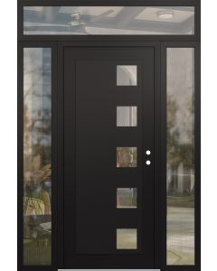 Diamond C5 60" x 96" black/black clear Glass Panel black LHI with 2 Sidelites and Transom clear Glass