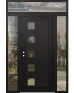 Diamond C5 60" x 96" black/black clear Glass Panel black RHI with 2 Sidelites and Transom clear Glass
