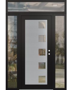 Diamond C5 60" x 96" black/black clear Glass Panel stainless steel LHI with 2 Sidelites and Transom clear Glass